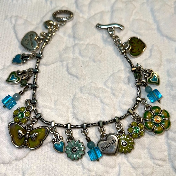Brighton Silver Butterfly Flower Charm Bracelet 7.5” - Picture 2 of 6